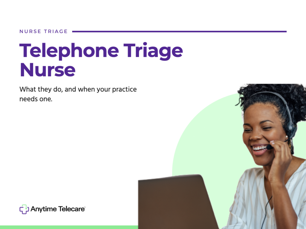 Telephone triage nurse wearing a headset assisting a patient by phone at a laptop